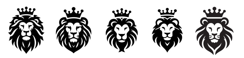 Set Collection Elegant Lion Head with Crown Logo Professional Logotype