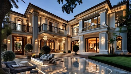 Front view of modern house 3D rendering house Luxurious villa with modern architectural design