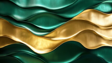 A stunning abstract wavy texture featuring rich green and gold tones that create an elegant and dynamic visual appeal.