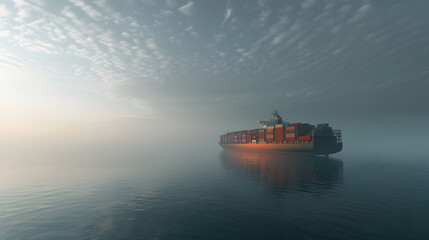 Fototapeta premium A ship for transporting cargo containers and also unloading it at the docks of a cargo port. AI Generated