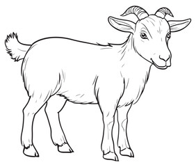 Goat on a white background goat art line coloring page 