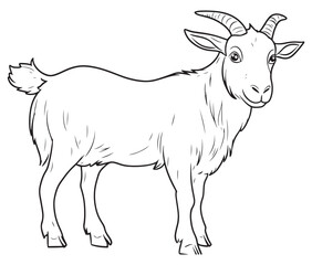 Goat on a white background goat art line coloring page 