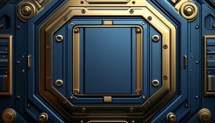 Blue and Gold Geometric Panel with a Central Empty Space