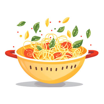yellow colander pasta with tomatoes and basil clip art preview