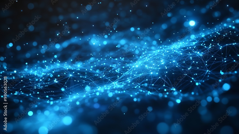 Aufkleber blue glowing line particles form a background of technological elements