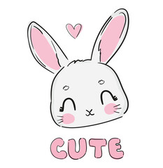 Fototapeta premium Hand Drawn Cute Bunny, kids print design rabbit. Vector