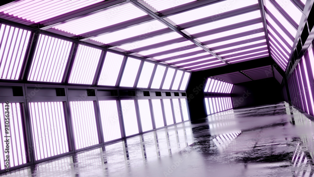 Poster 3d rendering of glowing room concept with empty room background, futuristic light effect.