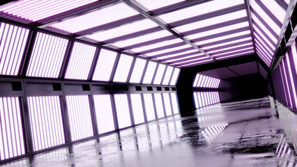 3D rendering of glowing room concept with empty room background, futuristic light effect.