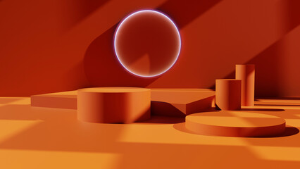 3D rendering of an orange podium or podium displayed on a bright background