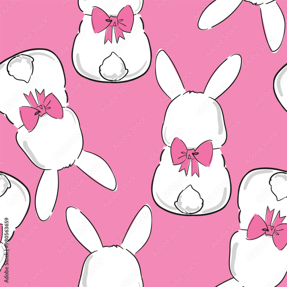 Poster seamless pattern with hand drawn cute bunny, print design rabbit background, children print textile 