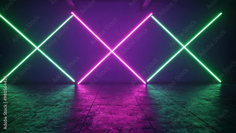 Poster vibrant neon lights create a dynamic atmosphere with intersecting beams in a dark space