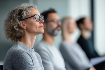 Obraz premium Office workers attending a stress management workshop, focusing on mental health and wellness