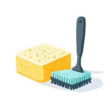 yellow sponge and brush cleaning tools clip art preview