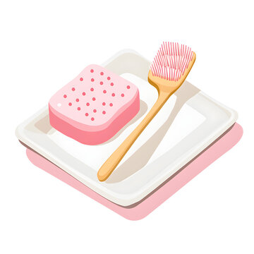 pink sponge brush on white plate clip art preview