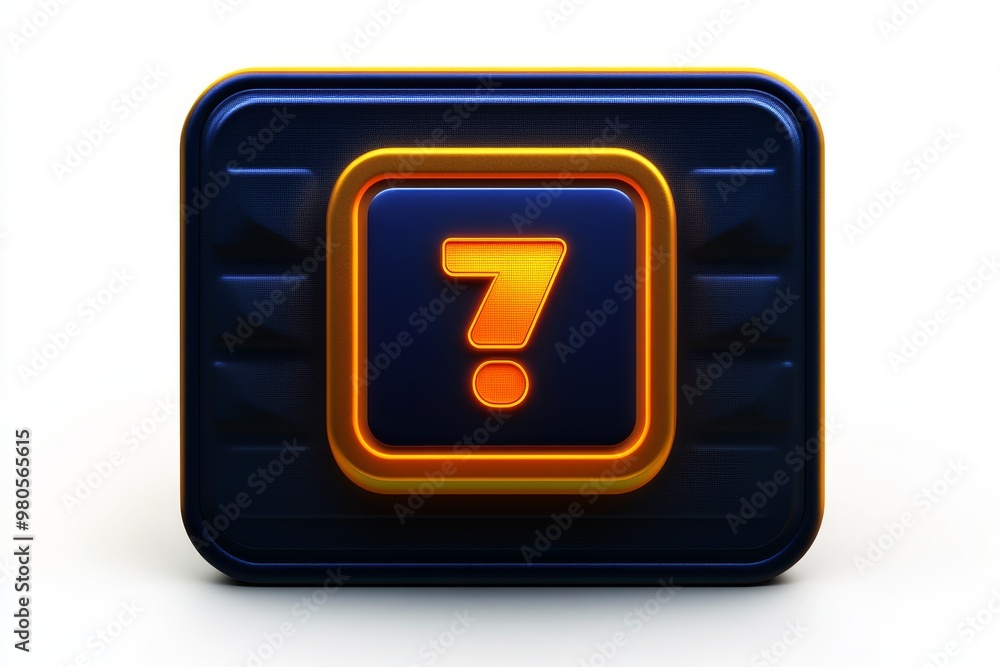 Poster dark digital square button with a glowing orange exclamation mark symbolizing alertness urgency and 