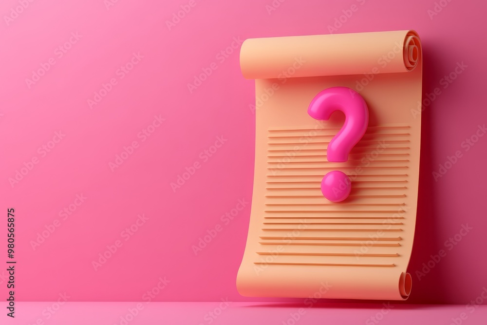 Aufkleber bright pink scroll with a question mark floating against a soft pastel pink background symbolizing i