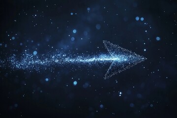 An arrow icon made of shimmering stardust, arching across a dark night sky, symbolizing cosmic guidance.