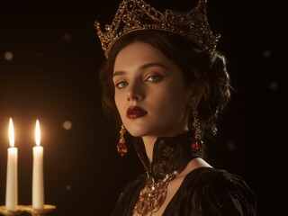 elegant queen of love, dark fantasy, beautiful face, insanely detailed, ultra realistic details, hyper real, unreal engine 5, octane render, full body, no blur, beautiful lighting, post processing, hd