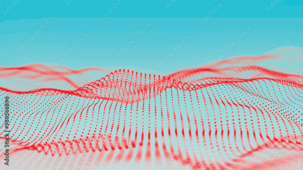 Poster futuristic particle wave. abstract technology background. bright dot wave on light background. big d