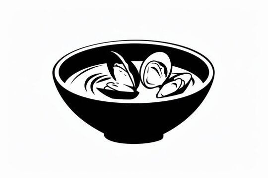 black and white bowl of mussels clip art preview