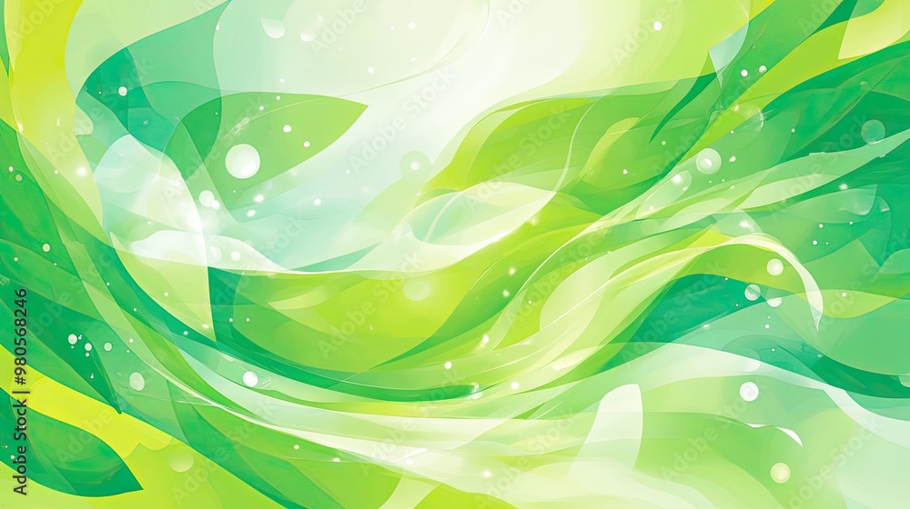 Poster a bright abstract green background with organic shapes and flowing patterns, creating a sense of mov