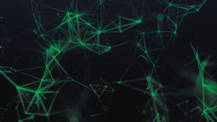 Abstract digital connection moving dots and lines. Technology background. Network connection structure. Colored polygonal space. Plexus effect. Vector illustration.