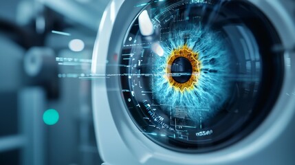Advanced Eye Analysis: Detailed Examination of Patient's Eye Under High-Tech Scanning Device Revealing Intricate Details