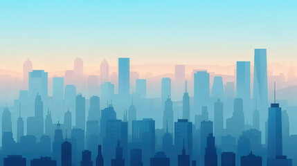 Urban skyline shrouded in smog, flat design emphasizing air pollution awareness and environmental impact on city life, highlighting the need for cleaner air initiatives.