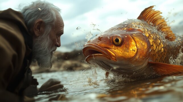 Golden fish and wise fisherman &ndash; a magical encounter in nature&rsquo;s serenity