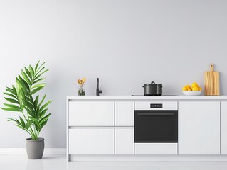 High-gloss white kitchen with seamless cabinets, built-in appliances, and minimalist lighting, modern kitchen, sleek cabinetry design