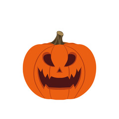 Terrifying pumpkin carving with creepy eyes and wicked grin for Halloween decoration and trick-or-treat tradition, Vector flat illustration design