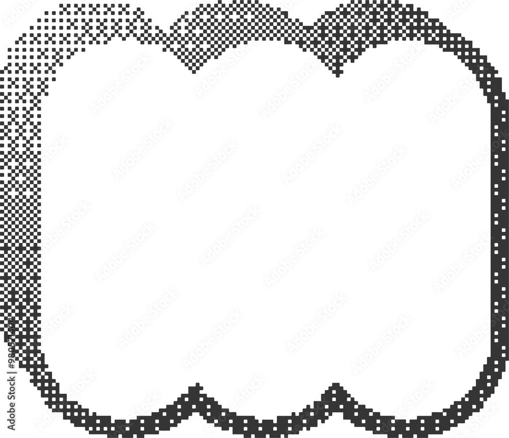 Poster pixel pattern frame. bitmap window. dotted dither graphic element. noisy arcade game gradient arc. g
