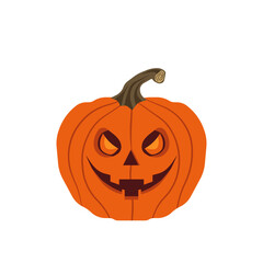 Sinister pumpkin smile with creepy eyes and wicked grin for Halloween decoration and trick-or-treat tradition, Vector flat illustration design