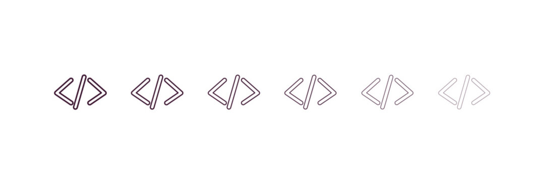 code outline icon. Linear vector from ai and tech concept. 6 different line style code icon included thin, light, regular, medium, bold, black