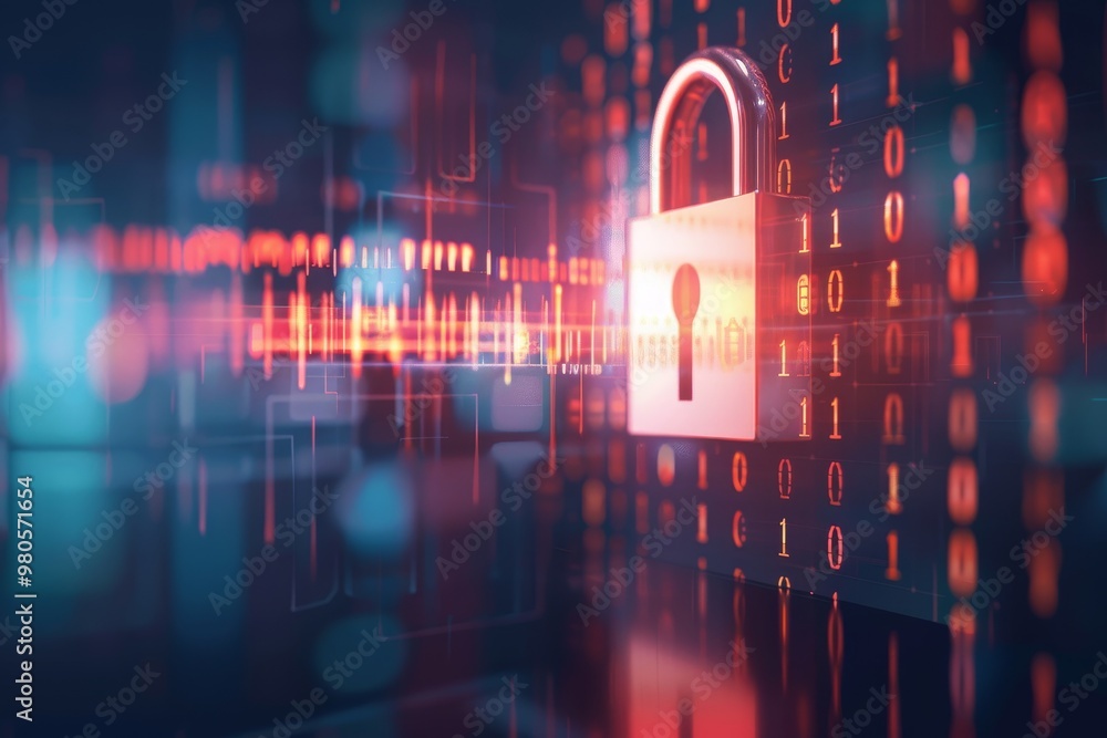 Poster Abstract cybersecurity design with a digital padlock and encrypted data, representing online protection and modern technology for secure information
