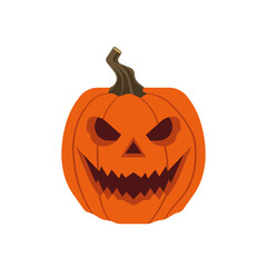 Haunted pumpkin face with evil eyes and wicked grin for Halloween decoration and trick-or-treat tradition, Vector flat illustration design