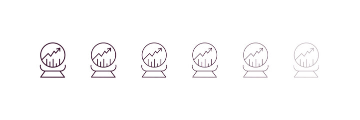 prediction outline icon. Linear vector from ai and tech concept. 6 different line style prediction icon included thin, light, regular, medium, bold, black