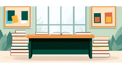 Fototapeta premium Teacher s Desk in a quiet classroom setting