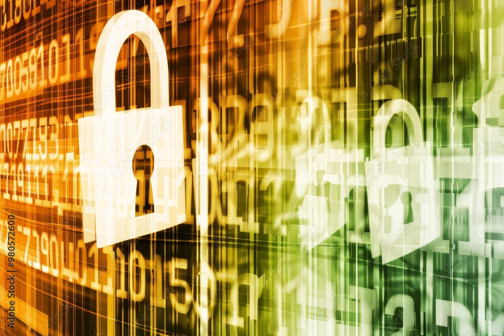 Poster Abstract cybersecurity design with a digital padlock and encrypted data, representing online protection and modern technology for secure information