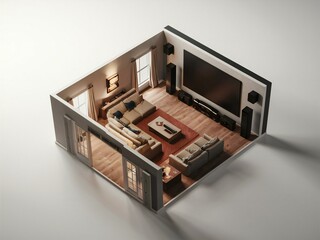 Obraz premium 3d render of a modern house with tv