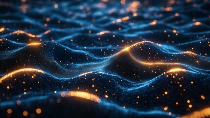 Abstract blue background with bokeh lights and glitters.