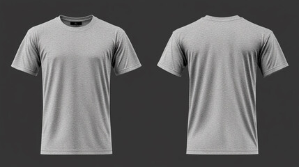 Front and back view of a plain gray short-sleeve t-shirt on a dark background