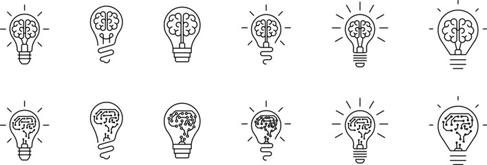 Light Bulb line icon vector, isolated on white background. Idea sign, solution, thinking concept. Lighting Electric lamp, electricity, shine, shiny. Flat style for graphic design, logo, web site, UI.