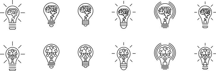 Light Bulb line icon vector, isolated on white background. Idea sign, solution, thinking concept. Lighting Electric lamp, electricity, shine, shiny. Flat style for graphic design, logo, web site, UI.