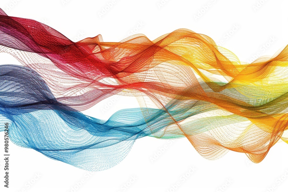 Poster Colorful abstract waves flowing in dynamic motion, featuring smooth lines and vibrant energy in a modern, artistic design