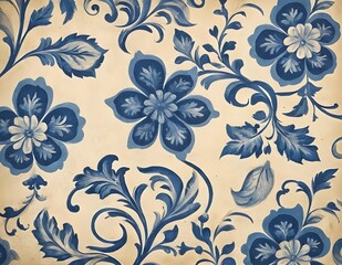 Norwegian Scandinavian rosemaling traditional handpainted folk art in bright blue floral patterns