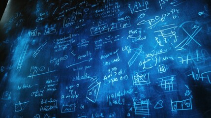 Abstract Blue Background with Mathematical Equations and Formulas