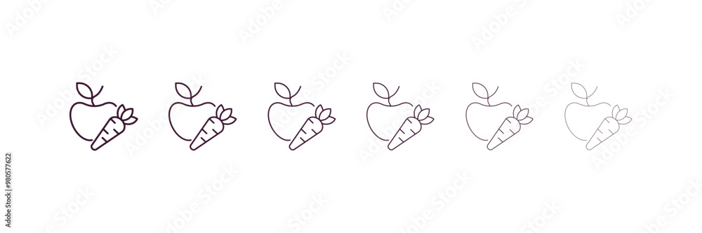 Poster carrot and apple outline icon. linear vector from gym concept. 6 different line style carrot and app