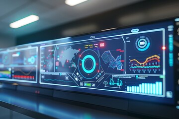 Digital dashboard displaying multiple data visualizations and analytics, representing modern business technology and advanced data management for effective decision-making.