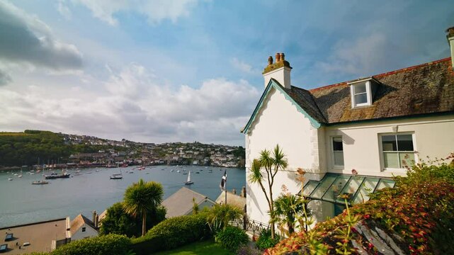 Close up view of Fowey coastal town in Cornwall, United Kingdom